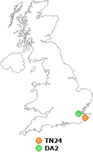 map showing distance between TN24 and DA2