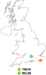 map showing distance between TN34 and RG20