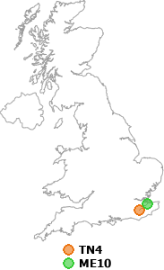 map showing distance between TN4 and ME10