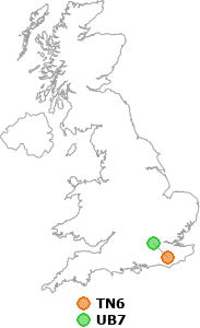 map showing distance between TN6 and UB7