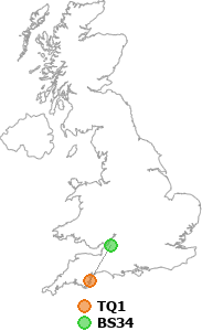 map showing distance between TQ1 and BS34