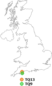 map showing distance between TQ13 and TQ9