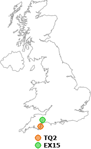 map showing distance between TQ2 and EX15