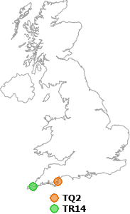 map showing distance between TQ2 and TR14