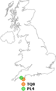 map showing distance between TQ8 and PL4