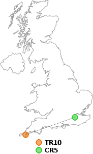 map showing distance between TR10 and CR5