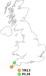 map showing distance between TR13 and PL34