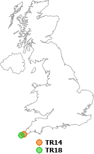 map showing distance between TR14 and TR18