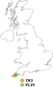 map showing distance between TR3 and PL25