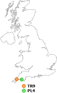 map showing distance between TR9 and PL4