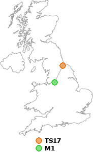 map showing distance between TS17 and M1