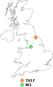 map showing distance between TS17 and M3