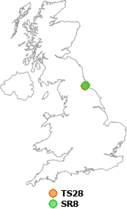 map showing distance between TS28 and SR8