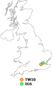 map showing distance between TW10 and IG6