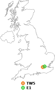 map showing distance between TW5 and E1