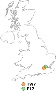 map showing distance between TW7 and E17