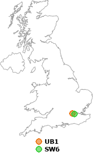 map showing distance between UB1 and SW6