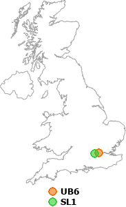 map showing distance between UB6 and SL1