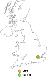 map showing distance between W2 and SE18