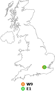 map showing distance between W9 and E1