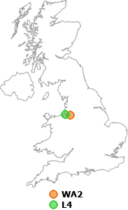 map showing distance between WA2 and L4