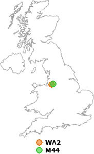 map showing distance between WA2 and M44