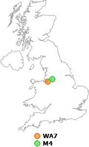 map showing distance between WA7 and M4