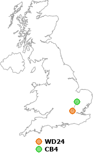 map showing distance between WD24 and CB4