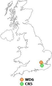 map showing distance between WD6 and CR5