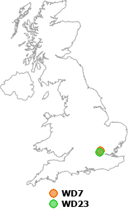 map showing distance between WD7 and WD23