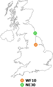 map showing distance between WF10 and NE30