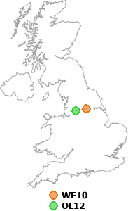 map showing distance between WF10 and OL12