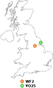 map showing distance between WF2 and YO25