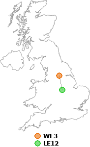 map showing distance between WF3 and LE12