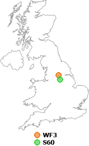 map showing distance between WF3 and S60