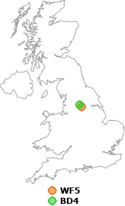 map showing distance between WF5 and BD4