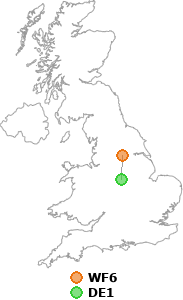 map showing distance between WF6 and DE1