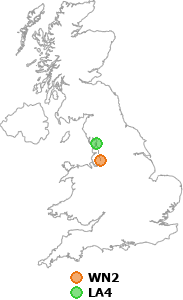 map showing distance between WN2 and LA4