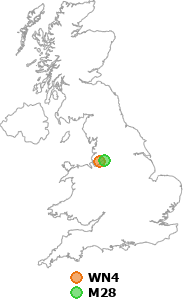 map showing distance between WN4 and M28