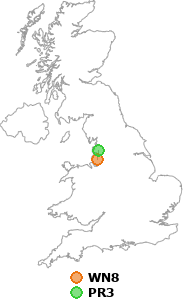 map showing distance between WN8 and PR3