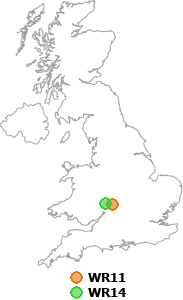 map showing distance between WR11 and WR14