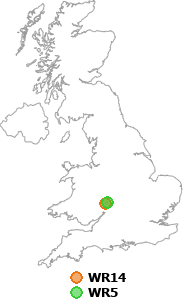 map showing distance between WR14 and WR5