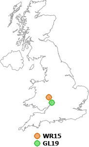 map showing distance between WR15 and GL19