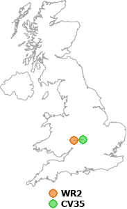 map showing distance between WR2 and CV35