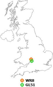 map showing distance between WR8 and GL51