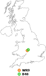 map showing distance between WR9 and B48