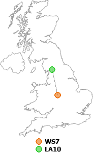 map showing distance between WS7 and LA10