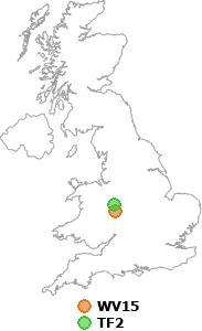 map showing distance between WV15 and TF2