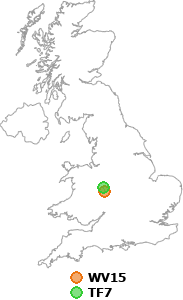 map showing distance between WV15 and TF7