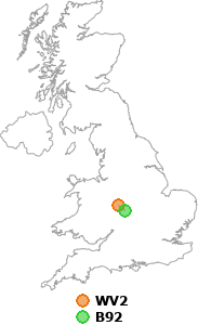 map showing distance between WV2 and B92